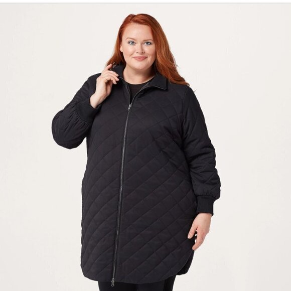 Denim&Co Jackets & Blazers - Denim & Co. Quilted Long Coat with Rib Trim BLACK new
